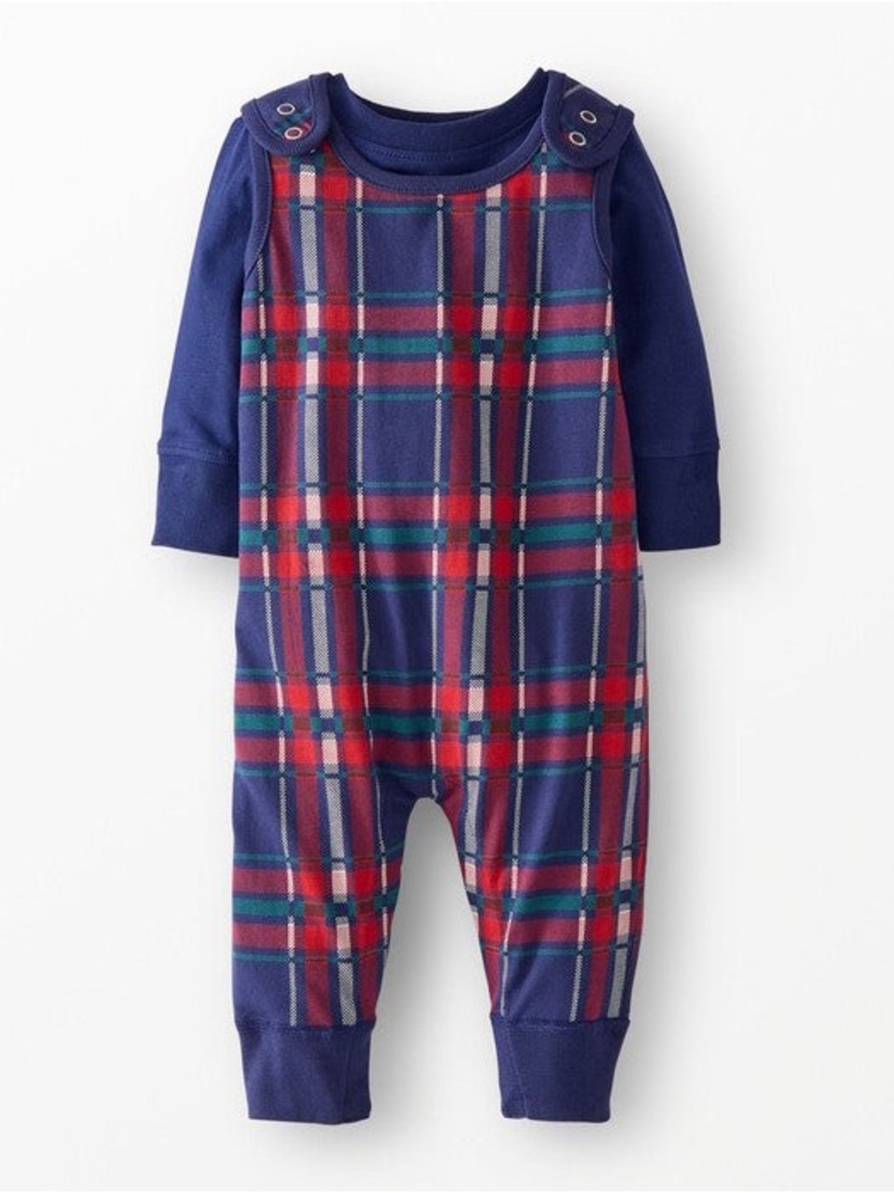Hanna Andersson Navy & Red Plaid Long Sleeve T-Shirt & Overalls Set